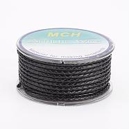 Eco-Friendly Braided Leather Cord, Leather Jewelry Cord, Jewelry DIY Making Material, Black, 3mm, about 5.46 yards(5m)/roll(OCOR-L035-3mm-E09)