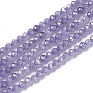 Cubic Zirconia Beads Strands, Faceted, Round, Medium Purple, 3x2.5~3mm, Hole: 0.3mm, about 114~141pcs/strand, 15.1~16.4 inch(38.4~41.8cm)(X-G-F596-48E-3mm)