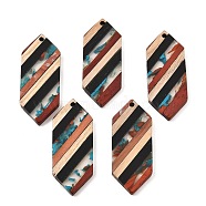 Transparent Resin & Walnut Wood Pendants, Hexagon Charms, Colorful, 43.5x17x3.5mm, Hole: 2mm(RESI-E050-06)