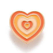 Heart Enamel Pin, Creative Alloy Badge for Backpack Clothes, Golden, Orange, 24x23x1.5mm(JEWB-E014-01G-07)