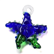 Handmade Lampwork Pendants, Starfish, Midnight Blue, 34~40x31~36.5x6~9mm, Hole: 3~7mm(LAMP-A004-05C)