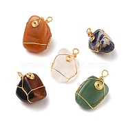 Natural Gemstone Wire Wrapped Pendants, with Copper Wire, Nuggets, 29~34x16~22x12~21mm, Hole: 2.5~3.5mm(PALLOY-JF00503)