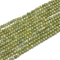 Cubic Zirconia Beads Strands, Faceted, Round, Olive, 2mm, Hole: 0.5mm, about 169pcs/strand, 15.7 inch(40cm)(G-G792-47-04A)