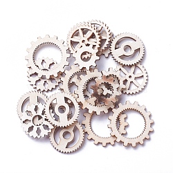 Undyed Wood Steampunk Pendants, Gear Charms, Antique White, 12~38x2~2.5mm, Hole: 2~12mm(WOOD-I004-34)