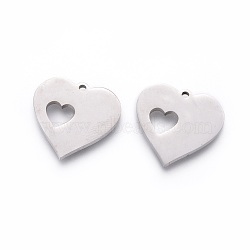 201 Stainless Steel Stamping Blank Tag Pendants, Manual Polishing, Heart, Stainless Steel Color, 16x16x1.5mm, Hole: 1.2mm(STAS-F231-042P)