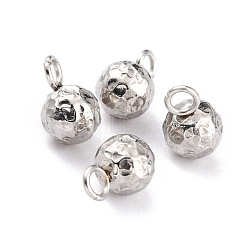 304 Stainless Steel Charms, Round, Textured, Stainless Steel Color, 7.8x5mm, Hole: 1.8mm(X-STAS-O147-03A-P)