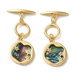 Brass Toggle Clasps with Paua Shell, Star, Real 18K Gold Plated, 35mm, Ring: 11.5x4x1.5mm, Hole: 1.2mm, Bar: 17x4x3mm, Hole: 1.2mm, Pendant: 16x14x2mm, Hole: 1mm(KK-N254-72G)