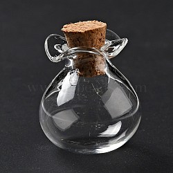 Lucky Bag Shape Glass Cork Bottles Ornament, Glass Empty Wishing Bottles, DIY Vials for Pendant Decorations, Clear, 2.5cm(AJEW-A039-02B)