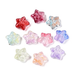 Gradient Color Baking Paint Transparent Glass Beads, Star & Bowknot, Mixed Color, 14x15x7~8mm, Hole: 1~1.4mm(X-DGLA-N005-06)