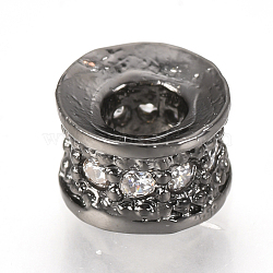 Brass Micro Pave Cubic Zirconia Beads, Column, Clear, Gunmetal, 6x4mm, Hole: 2.5mm(ZIRC-Q013-139B)