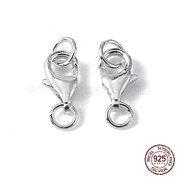 925 Sterling Silver Lobster Claw Clasps, with Jump Rings, Silver, 13x8x3mm, Hole: 3mm and 4mm(STER-I010-13mm)