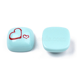 Opaque Resin Enamel Cabochons, Square with Dark Red Heart, Pale Turquoise, 15x15x7mm(CRES-N031-030)