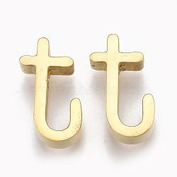 304 Stainless Steel Pendants, Golden, Letter, Letter.T, 12.5x6x3mm, Hole: 1.8mm(STAS-T041-10G-T)