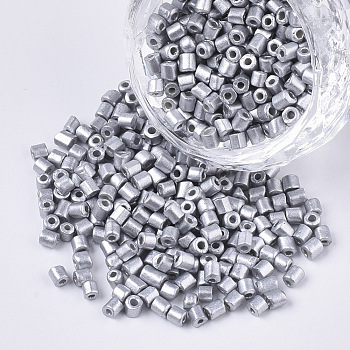8/0 Two Cut Glass Seed Beads, Hexagon, Baking Paint, Silver, 2.5~3x2.5mm, Hole: 0.9mm, about 15000pcs/bag