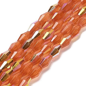 Baking Painted Glass Beads Strands, Imitation Opalite, Faceted, AB Color, Bicone, Indian Red, 4x8mm, Hole: 0.9mm, about 67pcs/strand, 22.44''(57cm)