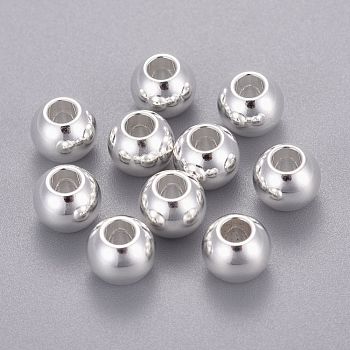 201 Stainless Steel Beads, Round, Silver, 8x6.5mm, Hole: 3mm