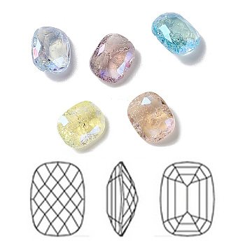 Crackle Moonlight Style K9 Glass Rhinestone Cabochons, Pointed Back, Rectangle Octagon, Mixed Color, 10x8x4mm
