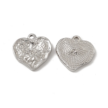 201 Stainless Steel Pendants, Textured, Heart Charm, Stainless Steel Color, 18x18x3mm, Hole: 1.8mm
