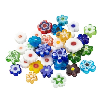 30Pcs Handmade Millefiori Glass Beads, Plum Flower, Mixed Color, 8x4mm, Hole: 1mm, 30Pcs/Bag