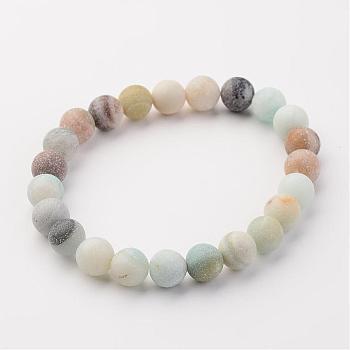 Natural Amazonite Beads Stretch Bracelets, Frosted, Round, 53mm(2-5/64 inch)