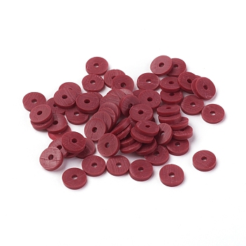 Eco-Friendly Handmade Polymer Clay Beads, Disc/Flat Round, Heishi Beads, Dark Red, 6x1mm, Hole: 2mm, about 23500pcs/1000g