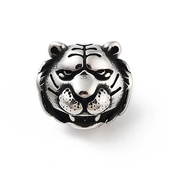 304 Stainless Steel European Beads, Large Hole Beads, Tiger, Antique Silver, 16x17.5x14.5mm, Hole: 6mm