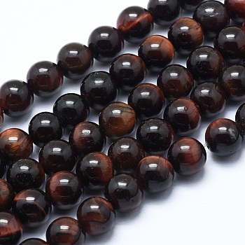 Natural Tiger Eye Bead Strands, Dyed & Heated, Round, Grade AB+, 8mm, Hole: 1.2mm, about 48pcs/strand, 14.7 inch(37.5cm)