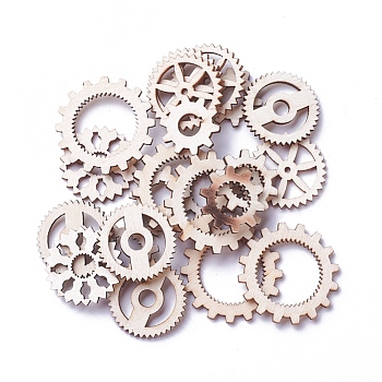 Undyed Wood Steampunk Pendants, Gear Charms, Antique White, 12~38x2~2.5mm, Hole: 2~12mm