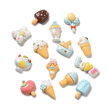 Opaque Resin Decoden Cabochons, Ice Cream & Rabbit, Mixed Color, Mixed Shapes, 13~27x15~34.5x6.5~9mm