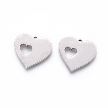201 Stainless Steel Stamping Blank Tag Pendants, Manual Polishing, Heart, Stainless Steel Color, 16x16x1.5mm, Hole: 1.2mm