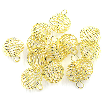 Iron Wire Pendants, Hollow, Round, Golden, 9x8mm, Hole: 3mm