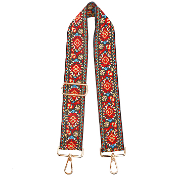 Ethnic Style Polyester Adjustable Bag Handles, with Iron Swivel Clasps, for Bag Straps Replacement Accessories, Brown, 73.4~133x5.1cm