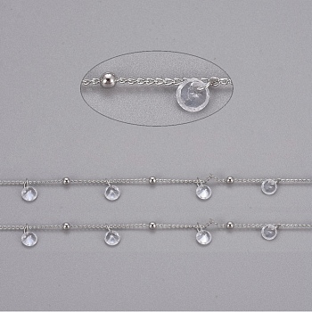 3.28 Feet Brass Ball Curb Chains, with Cubic Zirconia, Long-Lasting Plated, Soldered, Clear, Platinum, 1.5x0.9x0.2mm