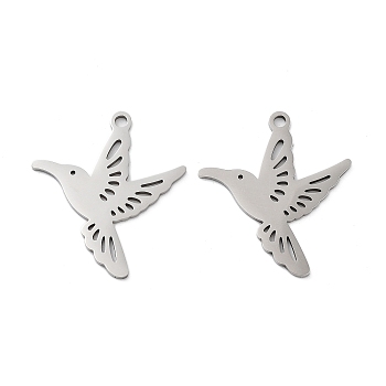 201 Stainless Steel Pendants, Laser Cut, Bird Charm, Stainless Steel Color, 28x25x1mm, Hole: 2mm