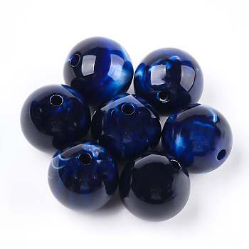 Acrylic Beads, Imitation Gemstone Style, Round, Prussian Blue, 13.5~14x13mm, Hole: 2mm, about 330pcs/500g