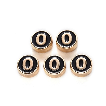 Alloy Enamel Beads, Flat Round, Number, Cadmium Free & Lead Free, Light Gold, Black, 8x3.5mm, Hole: 1.5mm