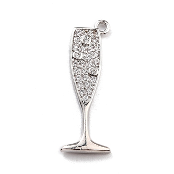 Brass Micro Pave Clear Cubic Zirconia Pendants, Long-Lasting Plated, Goblet, Platinum, 25x9x1.8mm, Hole: 1.2mm