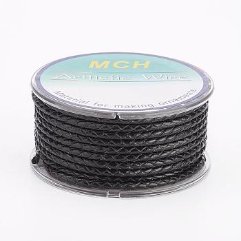 Eco-Friendly Braided Leather Cord, Leather Jewelry Cord, Jewelry DIY Making Material, Black, 3mm, about 5.46 yards(5m)/roll