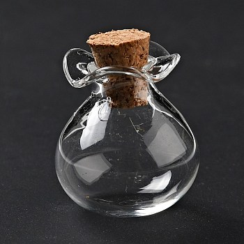 Lucky Bag Shape Glass Cork Bottles Ornament, Glass Empty Wishing Bottles, DIY Vials for Pendant Decorations, Clear, 2.5cm