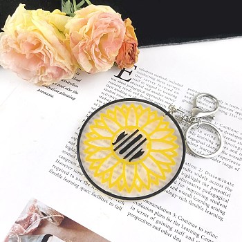 DIY Mother's Day Theme Flat Round with Sunflower Pendant Silicone Molds, Resin Casting Molds, For UV Resin, Epoxy Resin Jewelry Making, Deep Sky Blue, 82.5x6mm, Hole: 2.5mm