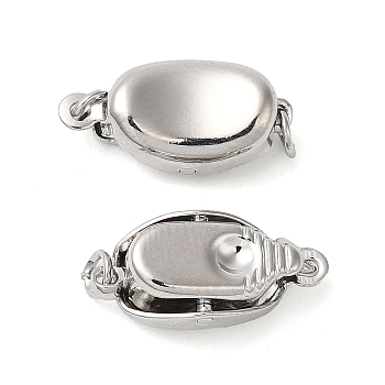 Brass Box Clasps, 1-Strand, 2-Hole, Oval, Nickel Free, Real Platinum Plated, 7.8x17x5.7mm, Hole: 1mm