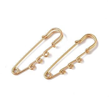 Ion Plating(IP) 304 Stainless Steel Safety Pins Brooch Findings, Kilt Pins with Triple Loops for Lapel Pin Making, Golden, 51x16x7mm, Hole: 1.8mm, pin: 1.3mm