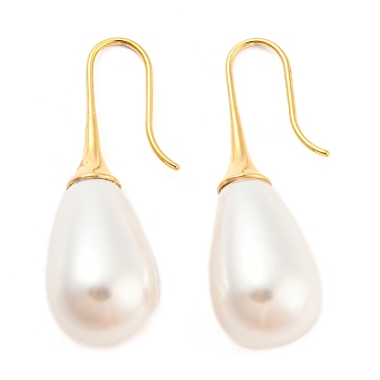 Plastic Pearl Teardrop Dangle Earrings, 304 Stainless Steel Earrings, Real 14K Gold Plated, 40x13mm