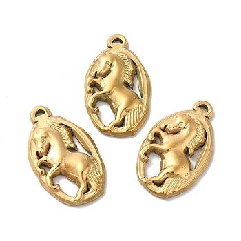 Ion Plating(IP) 304 Stainless Steel Pendants, Oval with Horse Charms, Golden, 26.5x15.5x3mm, Hole: 1x2mm