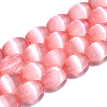 Dyed Natural Selenite Beads Strands, Barrel, Pink, 14~14.5x10mm, Hole: 0.9mm, about 28pcs/strand, 15.67''(39.8cm)