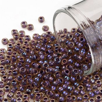 TOHO Round Seed Beads, Japanese Seed Beads, (927) Mauve Lined Light Topaz, 8/0, 3mm, Hole: 1mm, about 222pcs/bottle, 10g/bottle