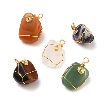 Natural Gemstone Wire Wrapped Pendants, with Copper Wire, Nuggets, 29~34x16~22x12~21mm, Hole: 2.5~3.5mm