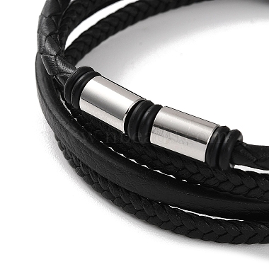 Men's Braided Black PU Leather Cord Multi-Strand Bracelets(BJEW-K243-10P)-2