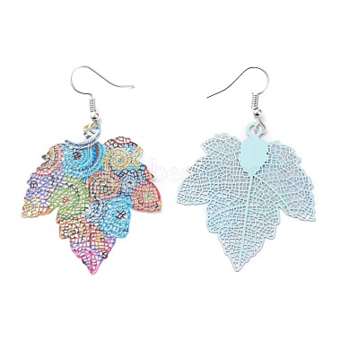 Spray Painted Stainless Steel Maple Leaf Dangle Earrings(EJEW-I256-14P)-2