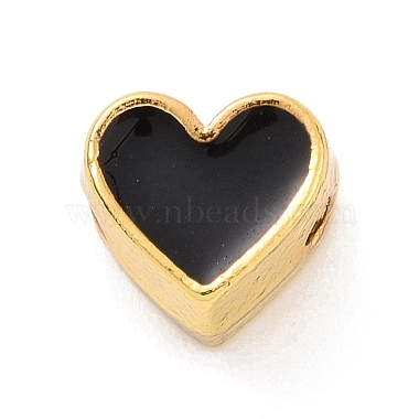Real 18K Gold Plated Black Heart Brass+Enamel Beads